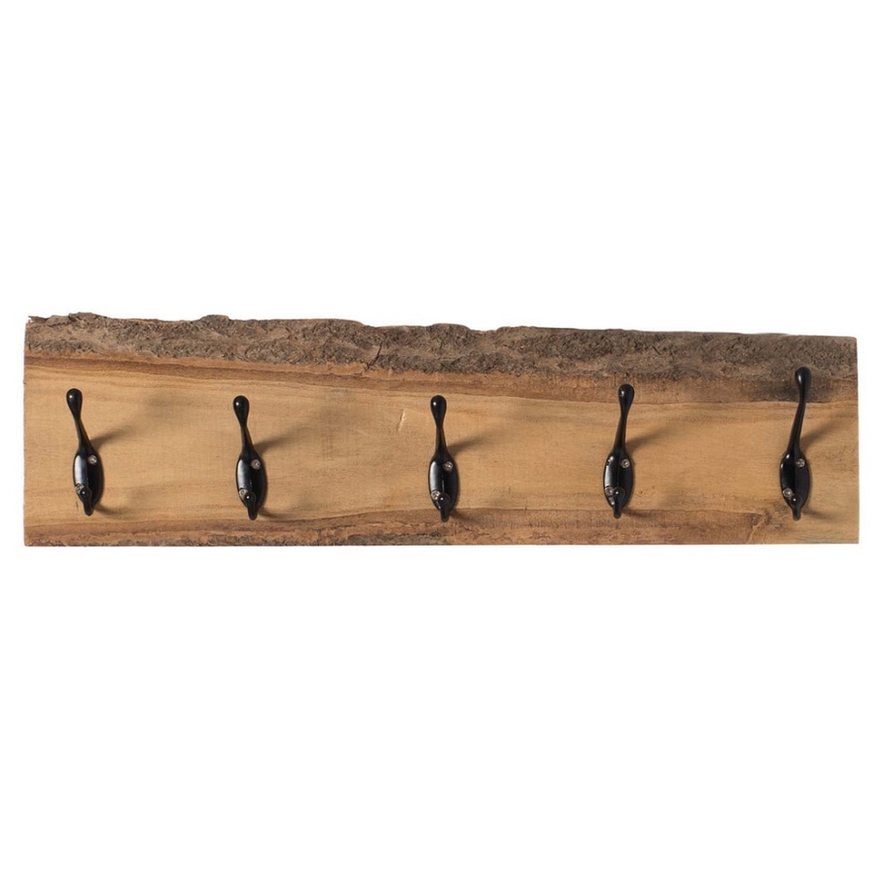 Wall-Mount Wood Clothes Coat Rack with 5 Hooks